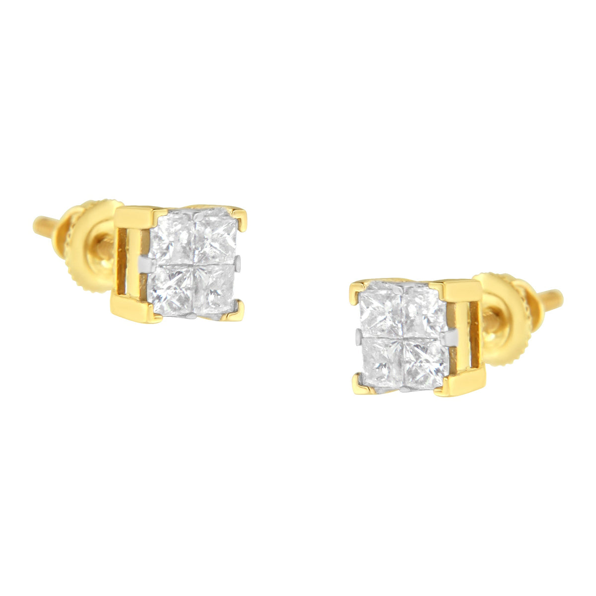 10K Yellow Gold 3/4 Cttw Invisible Set Princess-Cut Diamond Composite Square Stud Earrings (I-J Color, I2-I3 Clarity) - LinkagejewelrydesignLinkagejewelrydesign