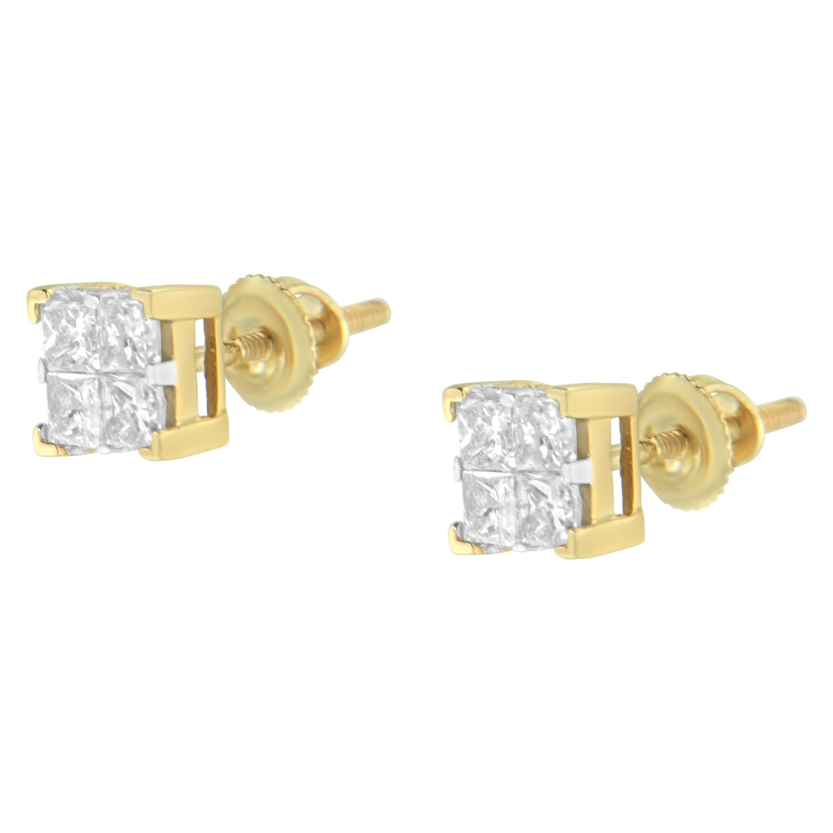 10K Yellow Gold 3/4 Cttw Invisible Set Princess-Cut Diamond Composite Square Stud Earrings (I-J Color, I2-I3 Clarity) - LinkagejewelrydesignLinkagejewelrydesign