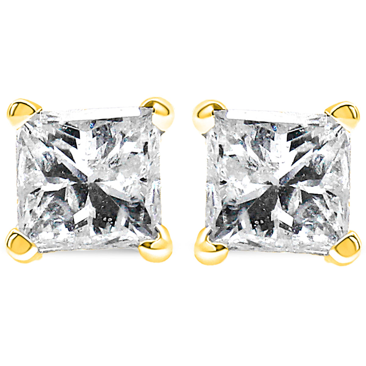 10K Yellow Gold 3/4 Cttw Princess-Cut Square Near Colorless Diamond Classic 4-Prong Solitaire Stud Earrings (J-K Color, I2-I3 Clarity) - LinkagejewelrydesignLinkagejewelrydesign