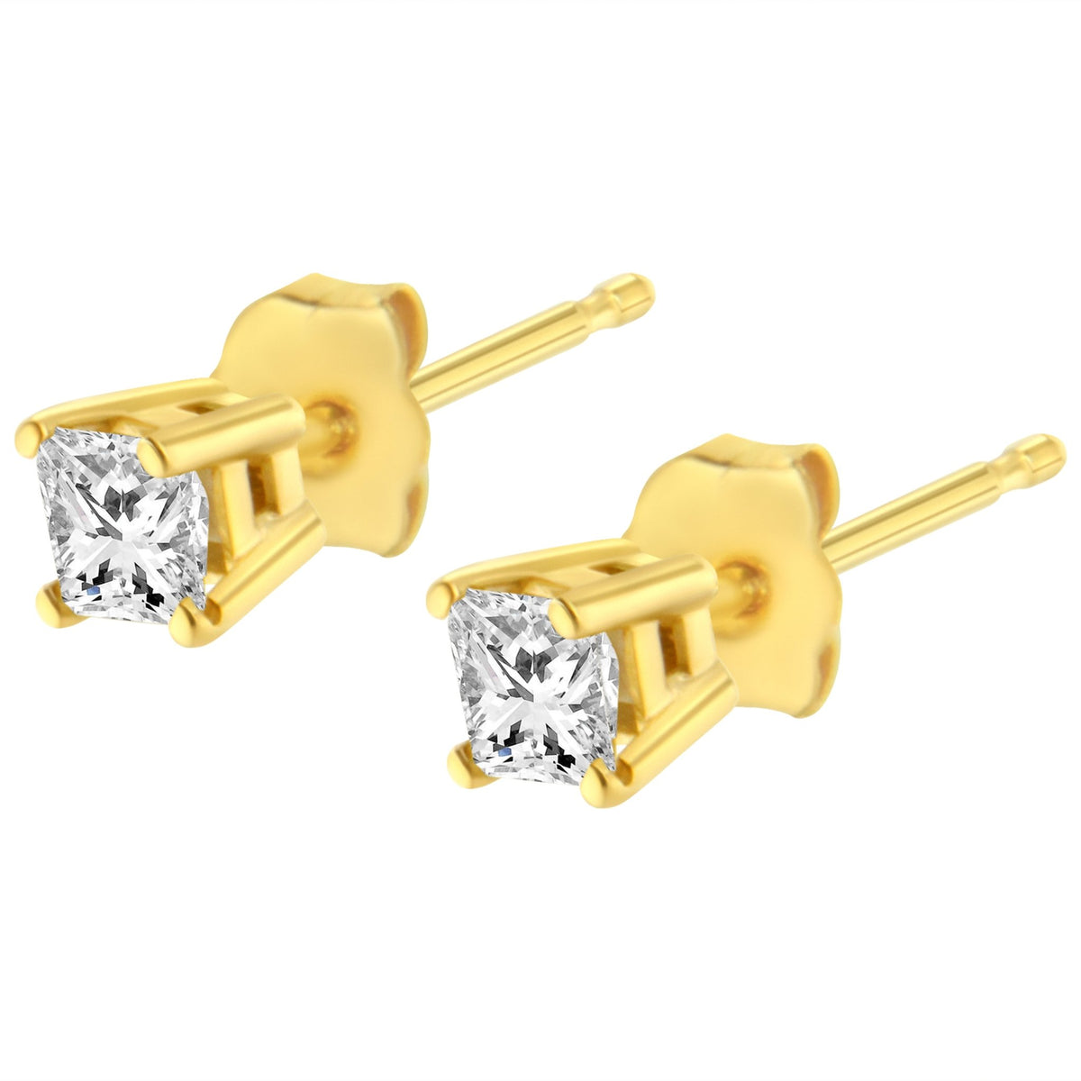 10K Yellow Gold 3/4 Cttw Princess-Cut Square Near Colorless Diamond Classic 4-Prong Solitaire Stud Earrings (J-K Color, I2-I3 Clarity) - LinkagejewelrydesignLinkagejewelrydesign