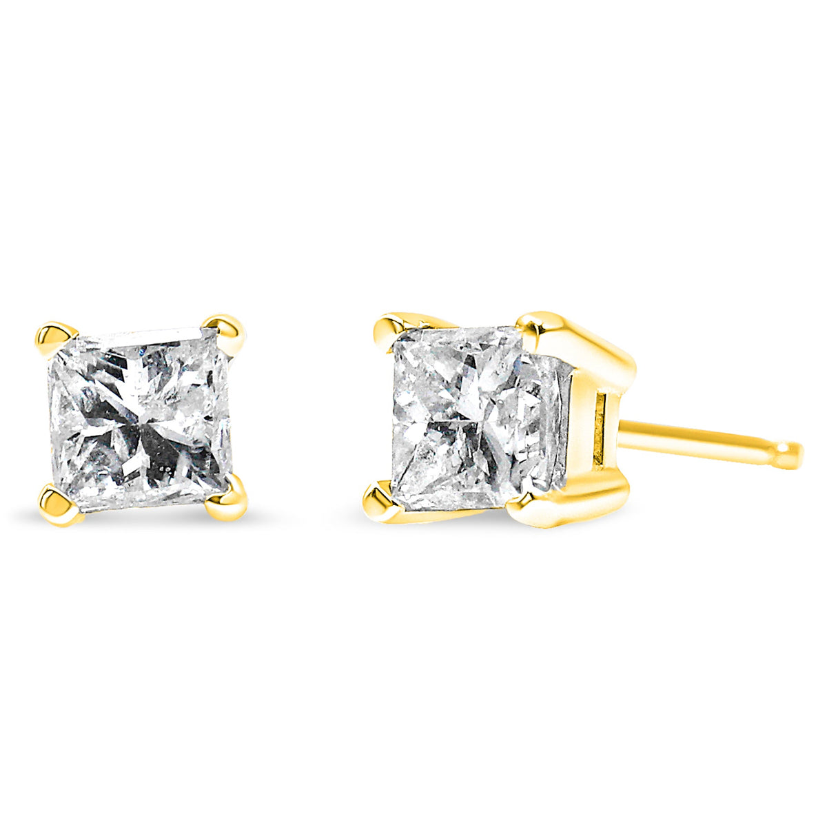 10K Yellow Gold 3/4 Cttw Princess-Cut Square Near Colorless Diamond Classic 4-Prong Solitaire Stud Earrings (J-K Color, I2-I3 Clarity) - LinkagejewelrydesignLinkagejewelrydesign