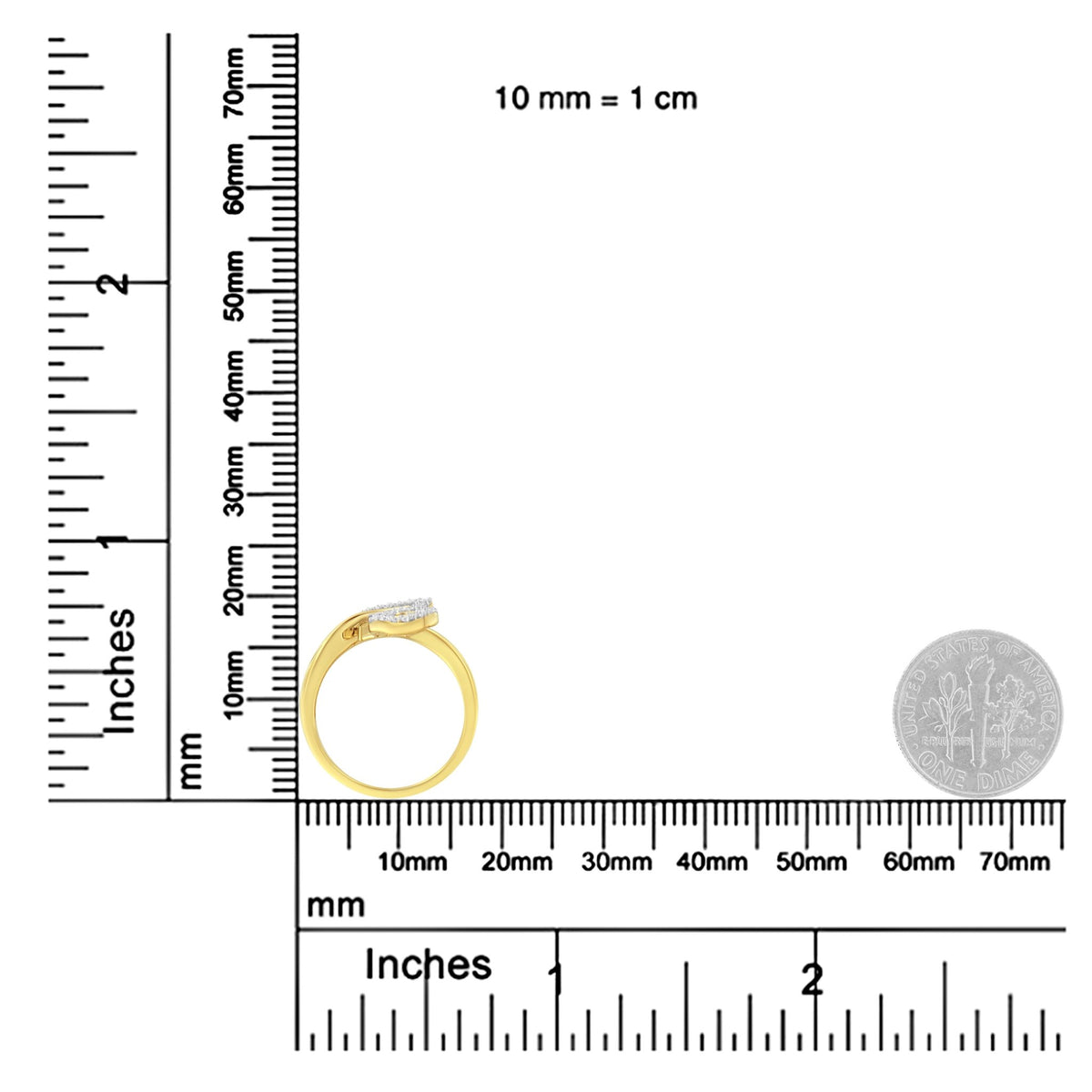 10K Yellow Gold 3/8 Cttw Round and Baguette-Cut Diamond Leaf Cocktail Ring - Size 7 (I-J Color, I1-I2 Clarity) - LinkagejewelrydesignLinkagejewelrydesign
