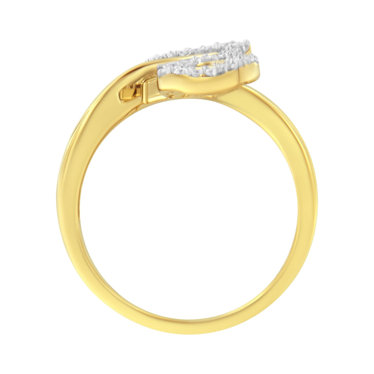 10K Yellow Gold 3/8 Cttw Round and Baguette-Cut Diamond Leaf Cocktail Ring - Size 7 (I-J Color, I1-I2 Clarity) - LinkagejewelrydesignLinkagejewelrydesign