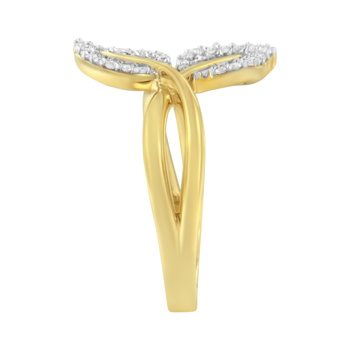 10K Yellow Gold 3/8 Cttw Round and Baguette-Cut Diamond Leaf Cocktail Ring - Size 7 (I-J Color, I1-I2 Clarity) - LinkagejewelrydesignLinkagejewelrydesign