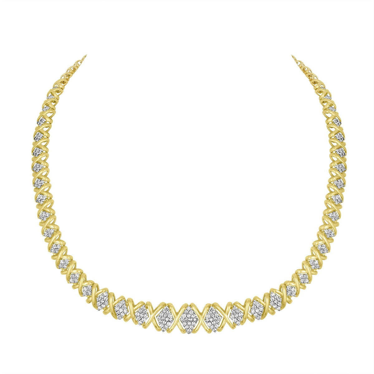 10K Yellow Gold 4 cttw Brilliant Round-Cut Diamond Graduating Riviera Statement Necklace (H-I Color, I2-I3 Clarity) - LinkagejewelrydesignLinkagejewelrydesign