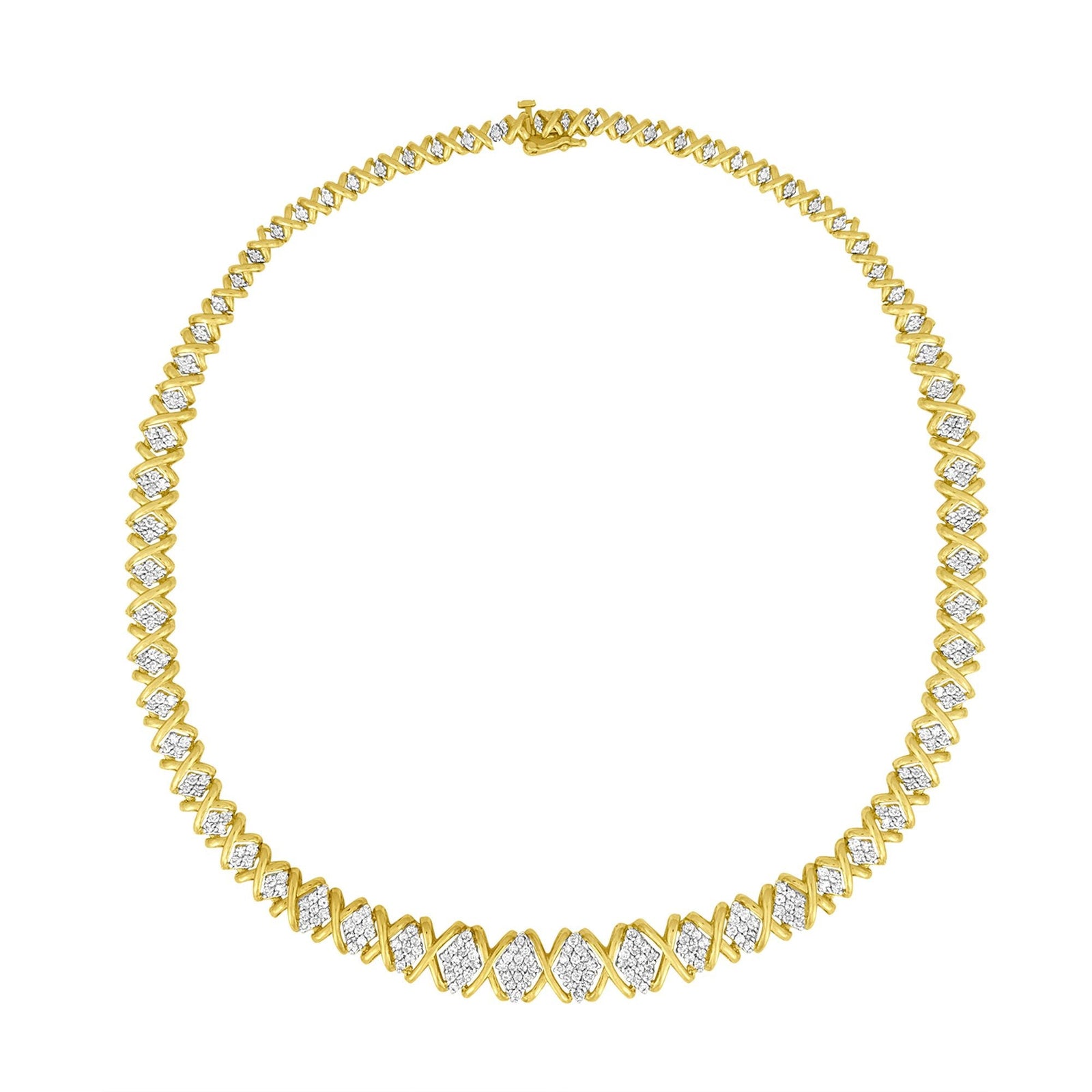 10K Yellow Gold 4 cttw Brilliant Round-Cut Diamond Graduating Riviera Statement Necklace (H-I Color, I2-I3 Clarity) - LinkagejewelrydesignLinkagejewelrydesign
