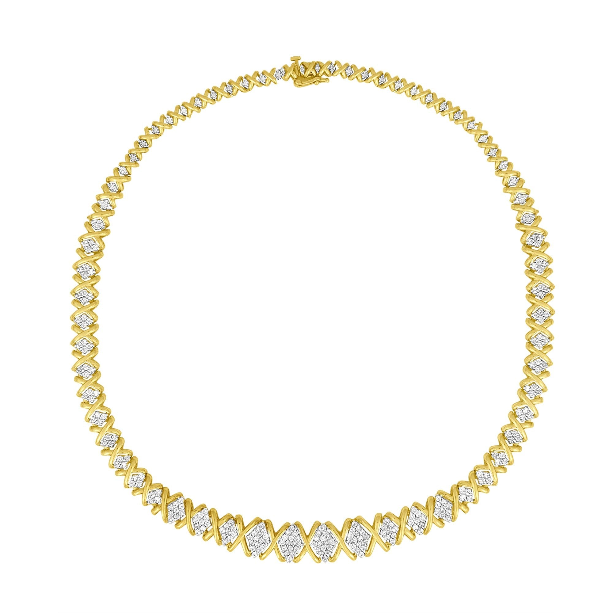 10K Yellow Gold 4 cttw Brilliant Round-Cut Diamond Graduating Riviera Statement Necklace (H-I Color, I2-I3 Clarity) - LinkagejewelrydesignLinkagejewelrydesign