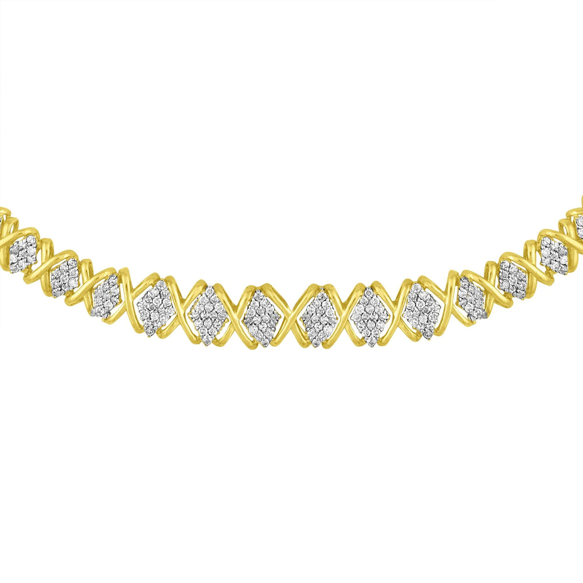 10K Yellow Gold 4 cttw Brilliant Round-Cut Diamond Graduating Riviera Statement Necklace (H-I Color, I2-I3 Clarity) - LinkagejewelrydesignLinkagejewelrydesign