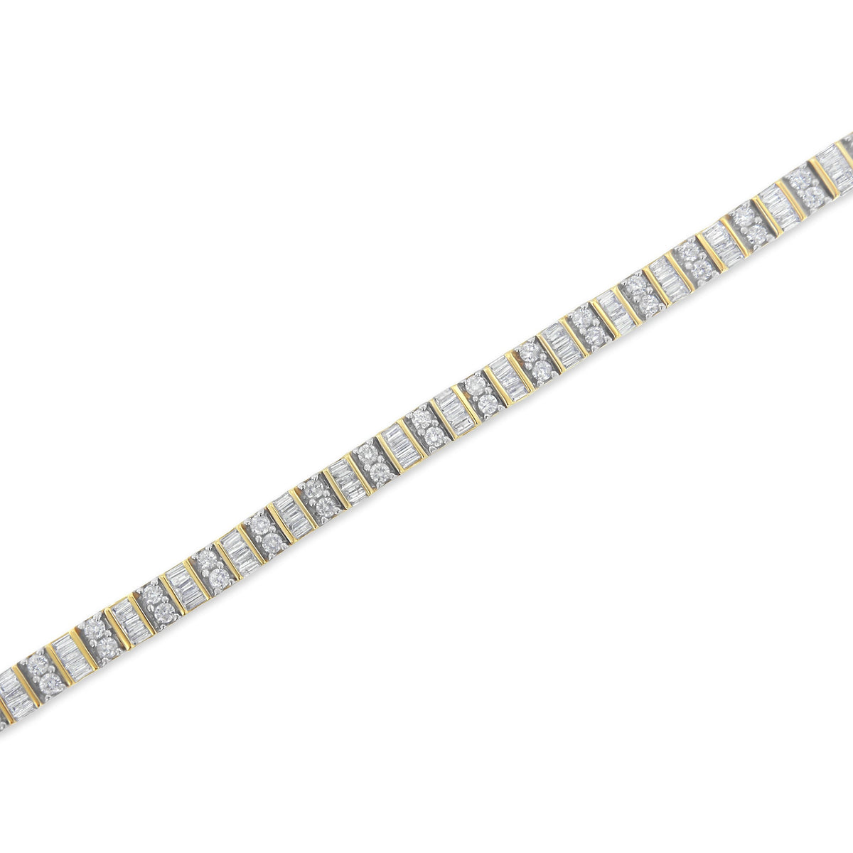 10K Yellow Gold 4.0 Cttw Alternating Baguette &amp; Round Cut Diamond Bezel- &amp; Prong-Set 7&quot; Tennis Bracelet (G-H Color, SI1-SI2 Clarity) - LinkagejewelrydesignLinkagejewelrydesign