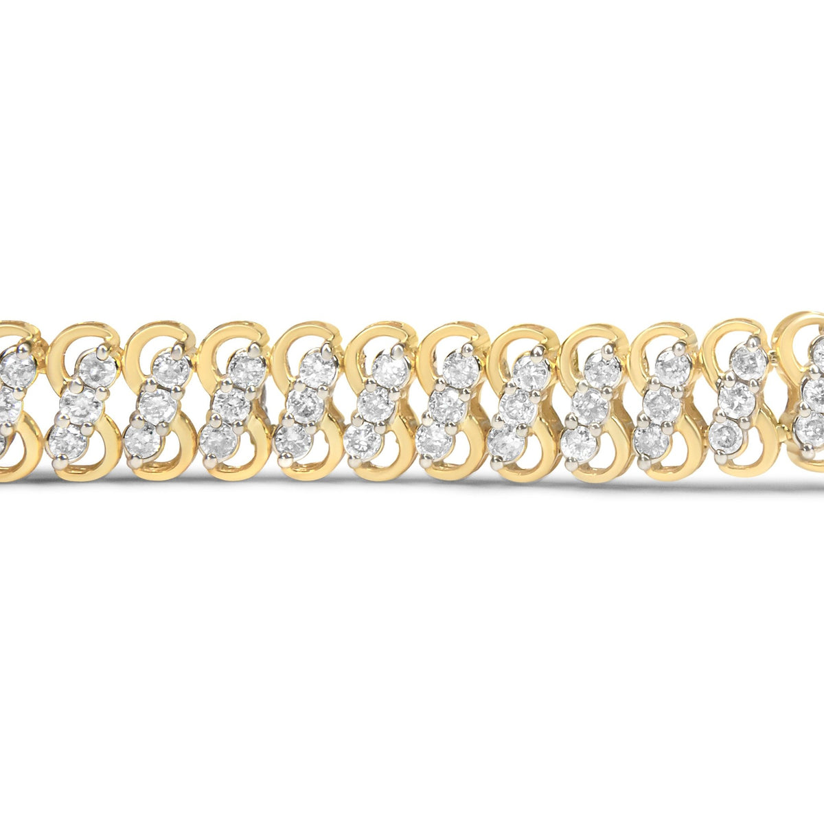 10K Yellow Gold 4.0 Cttw Diamond Triple Row Infinity 7&quot; &quot;S&quot; Link Tennis Bracelet (J-K Color, I2-I3 Clarity) - LinkagejewelrydesignLinkagejewelrydesign