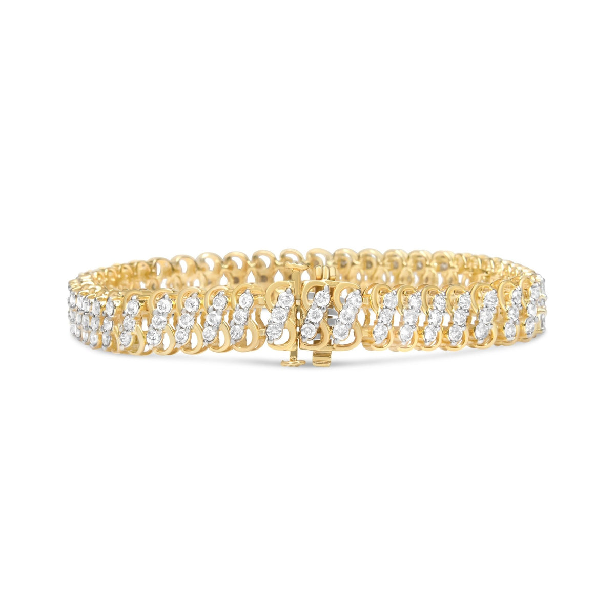 10K Yellow Gold 4.0 Cttw Diamond Triple Row Infinity 7&quot; &quot;S&quot; Link Tennis Bracelet (J-K Color, I2-I3 Clarity) - LinkagejewelrydesignLinkagejewelrydesign
