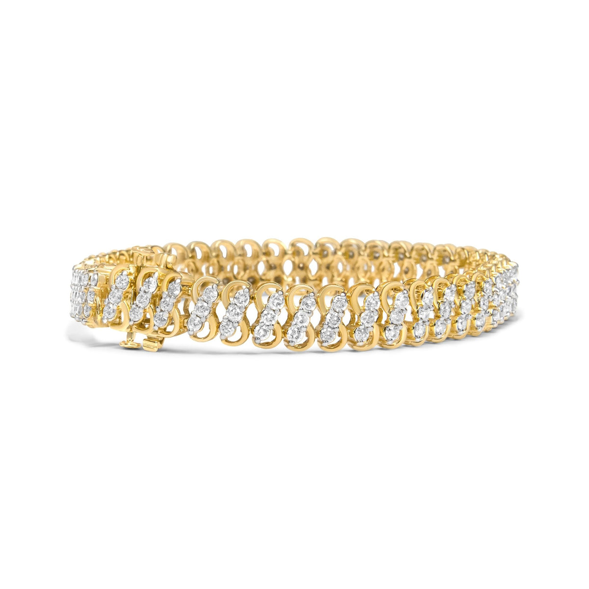 10K Yellow Gold 4.0 Cttw Diamond Triple Row Infinity 7&quot; &quot;S&quot; Link Tennis Bracelet (J-K Color, I2-I3 Clarity) - LinkagejewelrydesignLinkagejewelrydesign