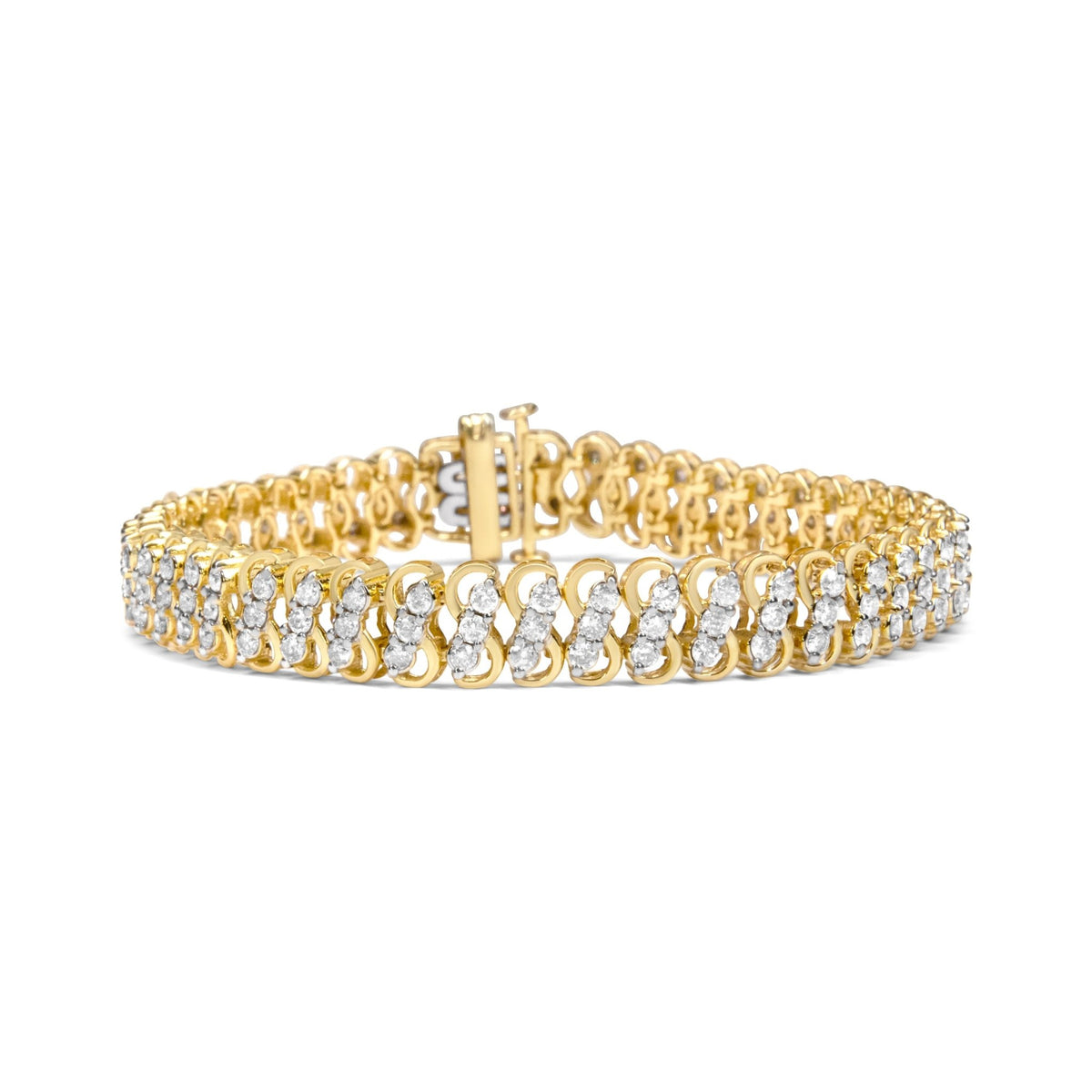 10K Yellow Gold 4.0 Cttw Diamond Triple Row Infinity 7&quot; &quot;S&quot; Link Tennis Bracelet (J-K Color, I2-I3 Clarity) - LinkagejewelrydesignLinkagejewelrydesign