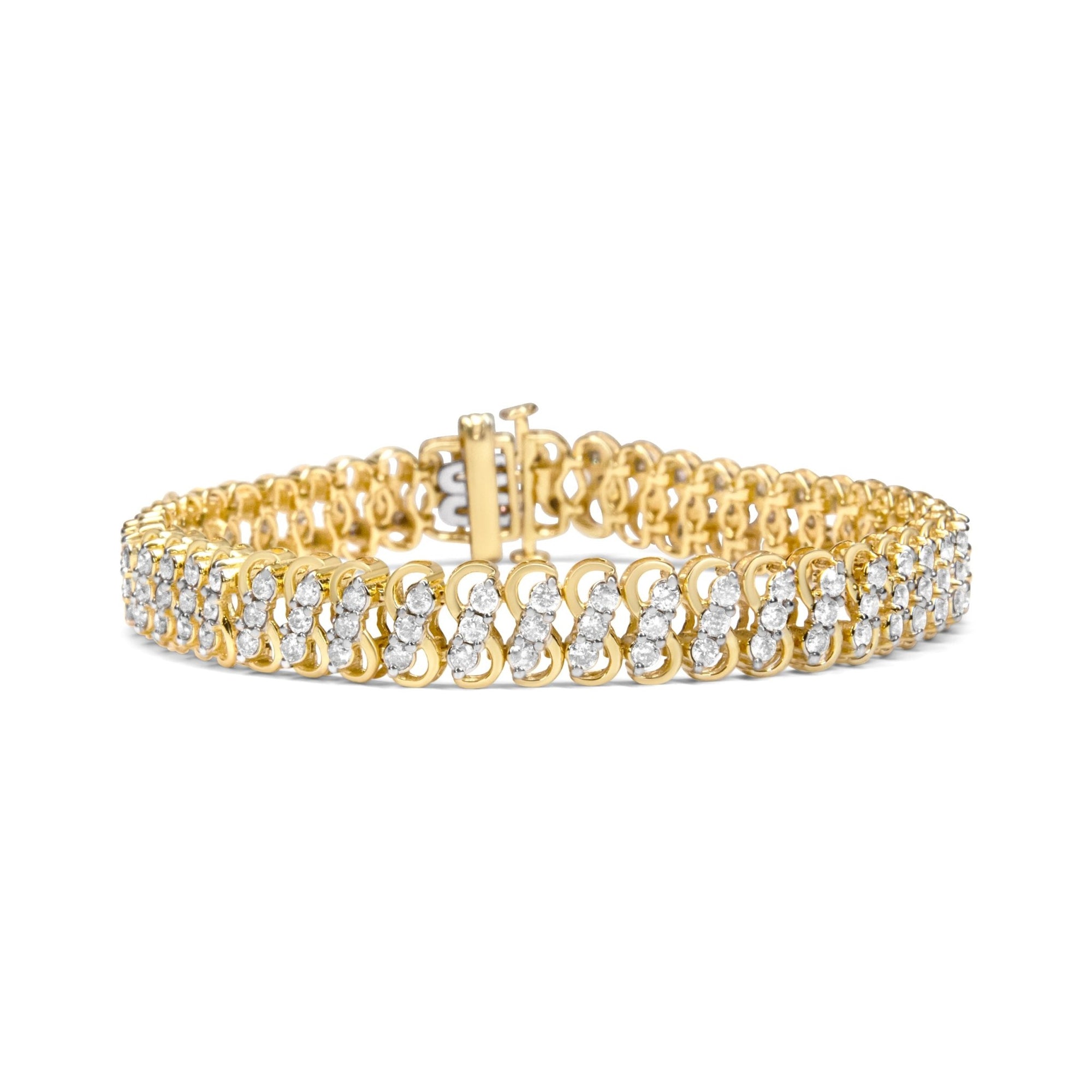 10K Yellow Gold 4.0 Cttw Diamond Triple Row Infinity 7" "S" Link Tennis Bracelet (J-K Color, I2-I3 Clarity) - LinkagejewelrydesignLinkagejewelrydesign