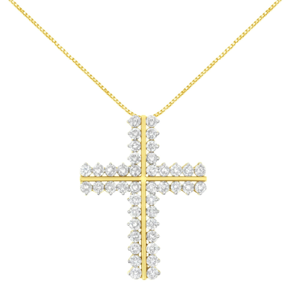 10K Yellow Gold 4.0 Cttw Diamond Two Row Cross 18&quot; Pendant Necklace (J-K Clarity, I1-I2 Color) - LinkagejewelrydesignLinkagejewelrydesign