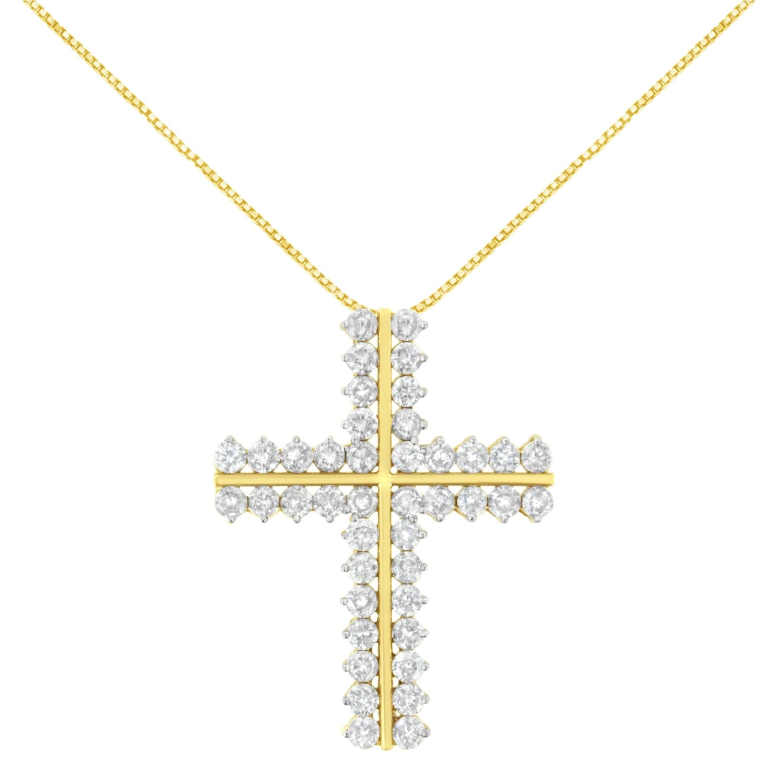 10K Yellow Gold 4.0 Cttw Diamond Two Row Cross 18" Pendant Necklace (J-K Clarity, I1-I2 Color) - LinkagejewelrydesignLinkagejewelrydesign