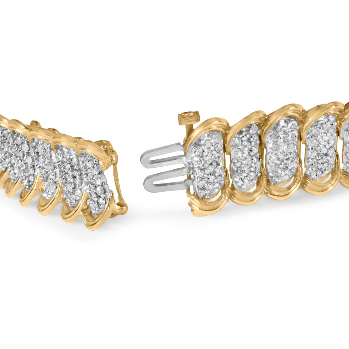 10K Yellow Gold 4.00 Cttw Pave Diamond Classic Link 7&quot; Bracelet (I-J Color, I2-I3 Clarity) - LinkagejewelrydesignLinkagejewelrydesign