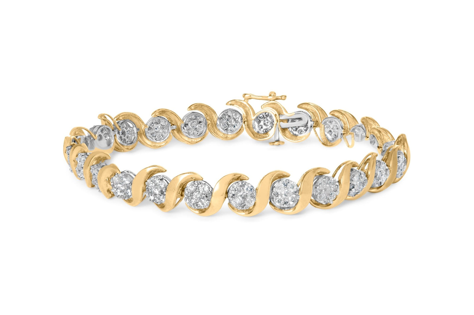 10K Yellow Gold 4.00 Cttw Round-Cut Diamond Floral Link 7.5" Bracelet (H-I Color, I2-I3 Clarity) - LinkagejewelrydesignLinkagejewelrydesign
