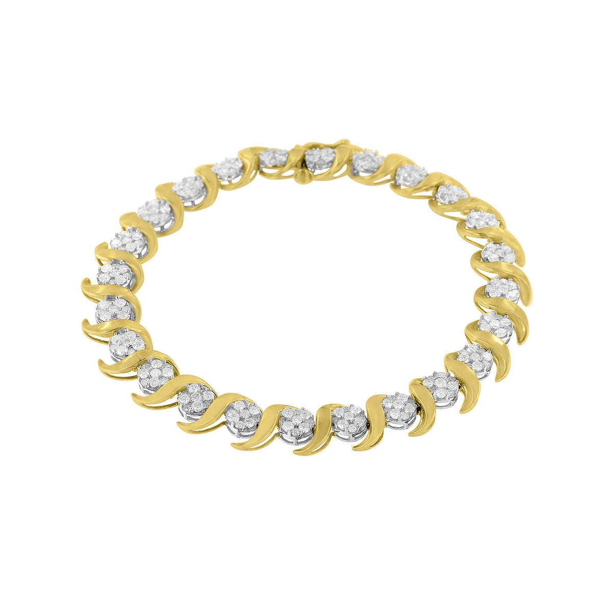 10K Yellow Gold 4.00 Cttw Round-Cut Diamond Floral Link 7.5&quot; Bracelet (H-I Color, I2-I3 Clarity) - LinkagejewelrydesignLinkagejewelrydesign