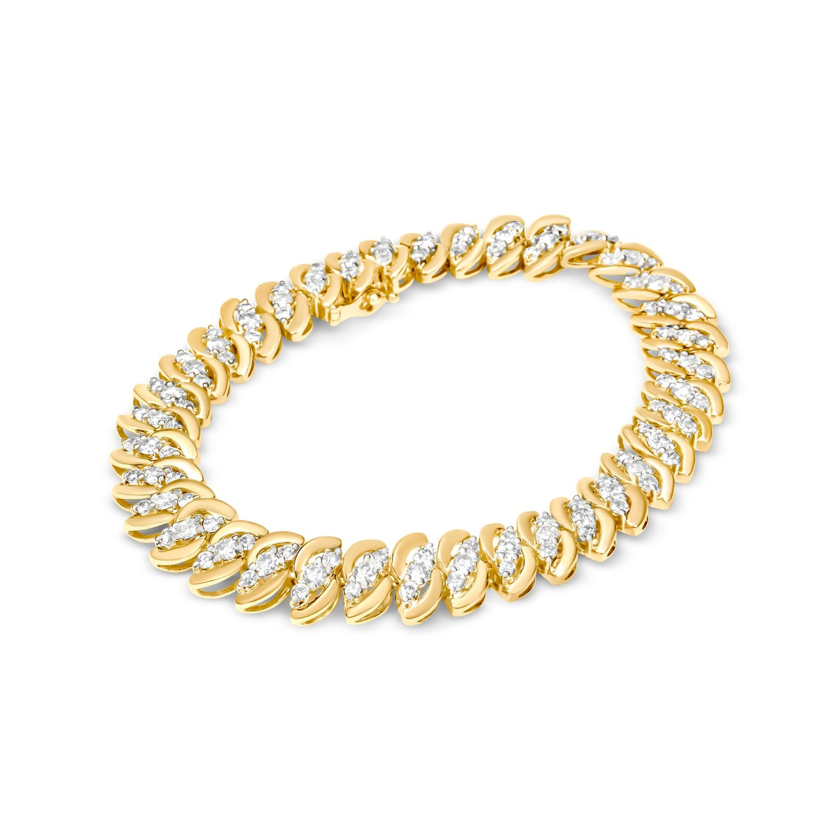 10K Yellow Gold 5.0 Cttw Diamond Double Row S-Link Cuban Bracelet (J-K Color, I2-I3 Clarity) - 7.25&quot; Inches - LinkagejewelrydesignLinkagejewelrydesign