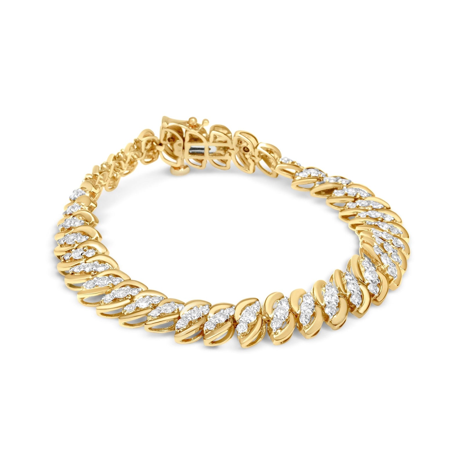10K Yellow Gold 5.0 Cttw Diamond Double Row S-Link Cuban Bracelet (J-K Color, I2-I3 Clarity) - 7.25" Inches - LinkagejewelrydesignLinkagejewelrydesign