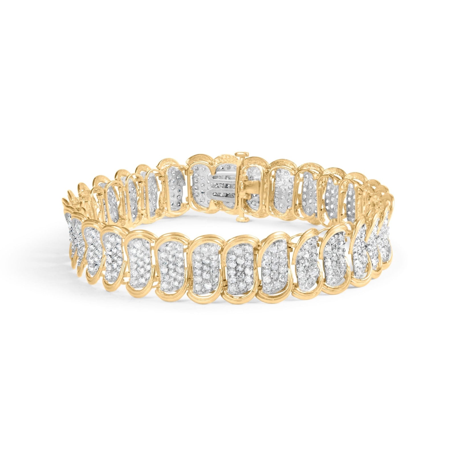 10k Yellow Gold 5.00 Cttw Diamond Oval Banded Link Bracelet (I - J Color, I1 - I2 Clarity) - 7" Inches - LinkagejewelrydesignLinkagejewelrydesign