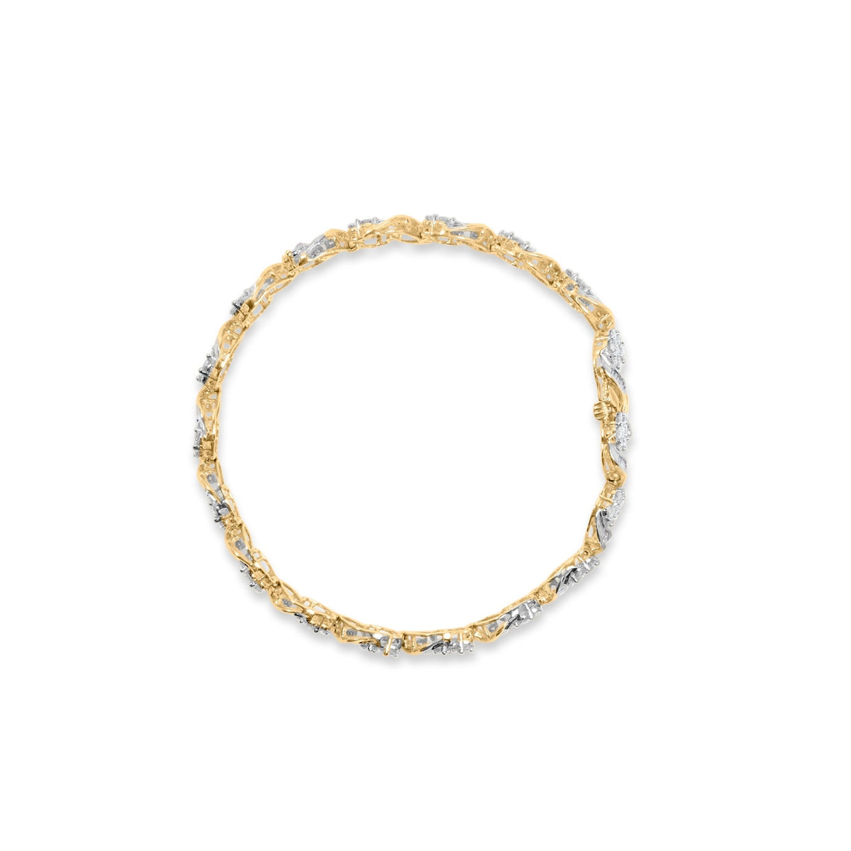 10k Yellow Gold 5.00 Cttw Round-Cut and Baguette-Cut Diamond Floral Link 7.25&quot; Bracelet (I-J Color, I2-I3 Clarity) - LinkagejewelrydesignLinkagejewelrydesign