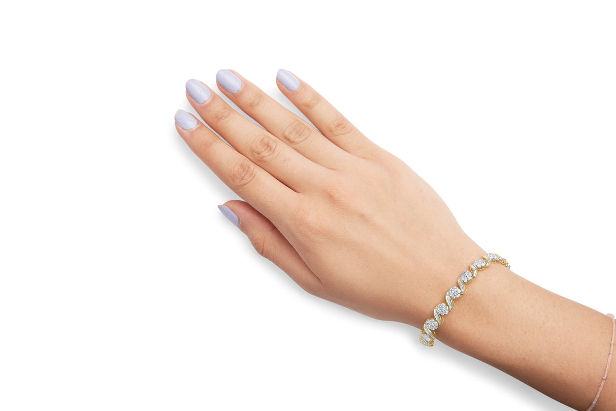 10k Yellow Gold 5.00 Cttw Round-Cut and Baguette-Cut Diamond Floral Link 7.25&quot; Bracelet (I-J Color, I2-I3 Clarity) - LinkagejewelrydesignLinkagejewelrydesign