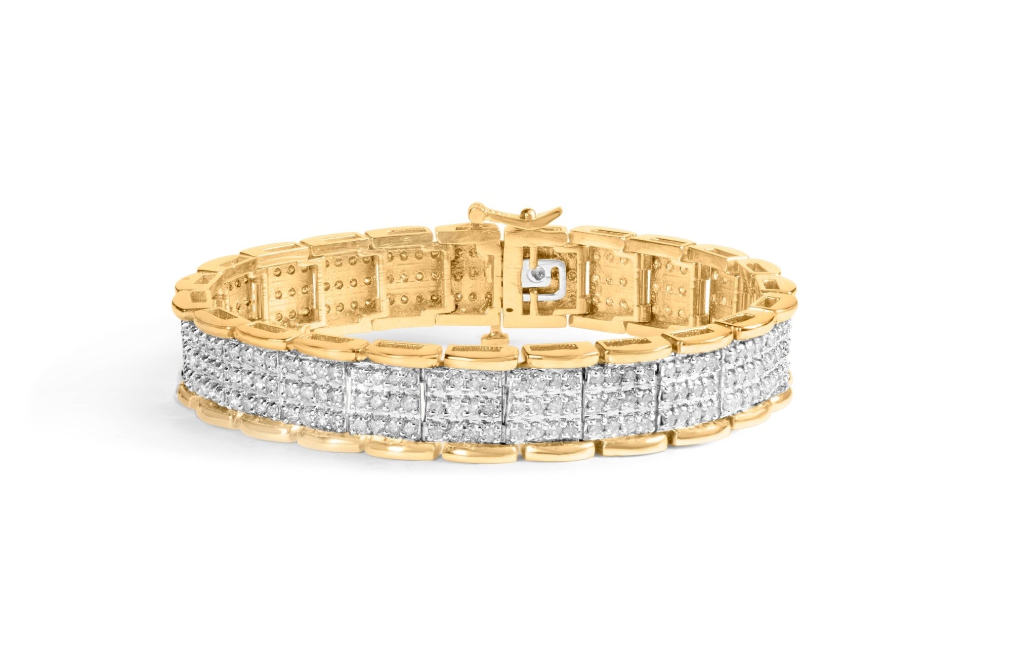 10K Yellow Gold 5.00 Cttw Round - Cut Diamond Link 7" Bracelet (J - K Color, I1 - I2 Clarity) - LinkagejewelrydesignLinkagejewelrydesign