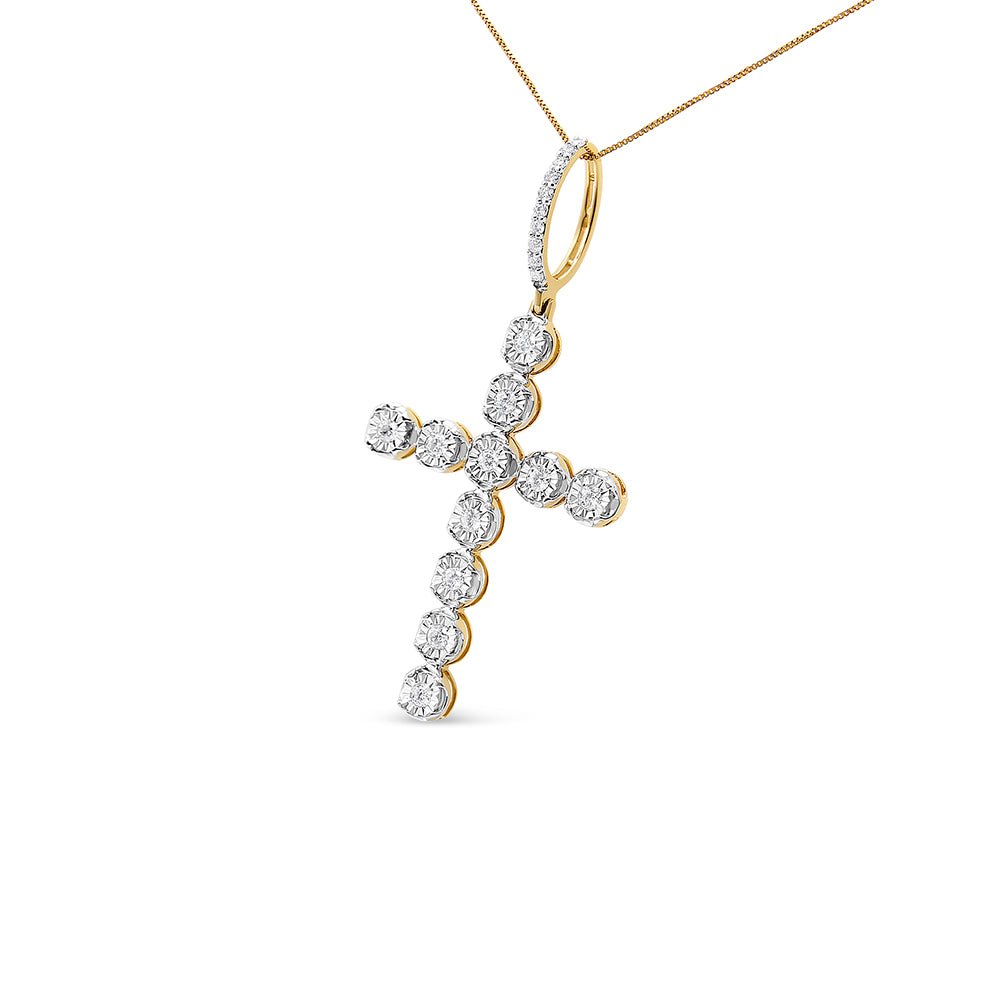 10K Yellow Gold 5/8 Cttw Miracle Set Round Diamond Circle Link Cross Pendant Necklace for Men (H-I Color, SI1-SI2 Clarity) - NO CHAIN INCLUDED - LinkagejewelrydesignLinkagejewelrydesign