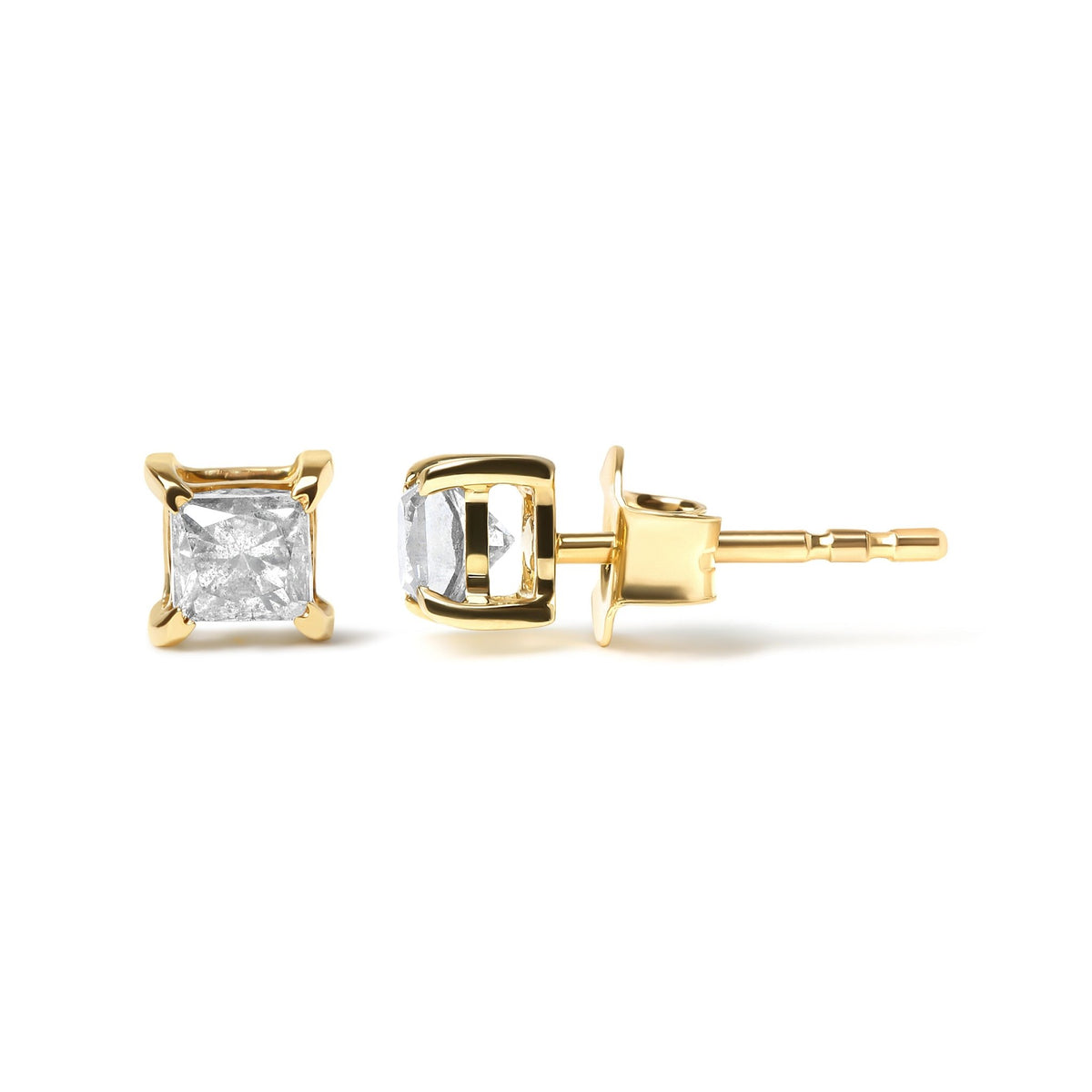 10K Yellow Gold 5/8 Cttw Princess Cut Diamond 4-Prong Solitaire Stud Earrings (J-K Color, I2-I3 Clarity) - LinkagejewelrydesignLinkagejewelrydesign