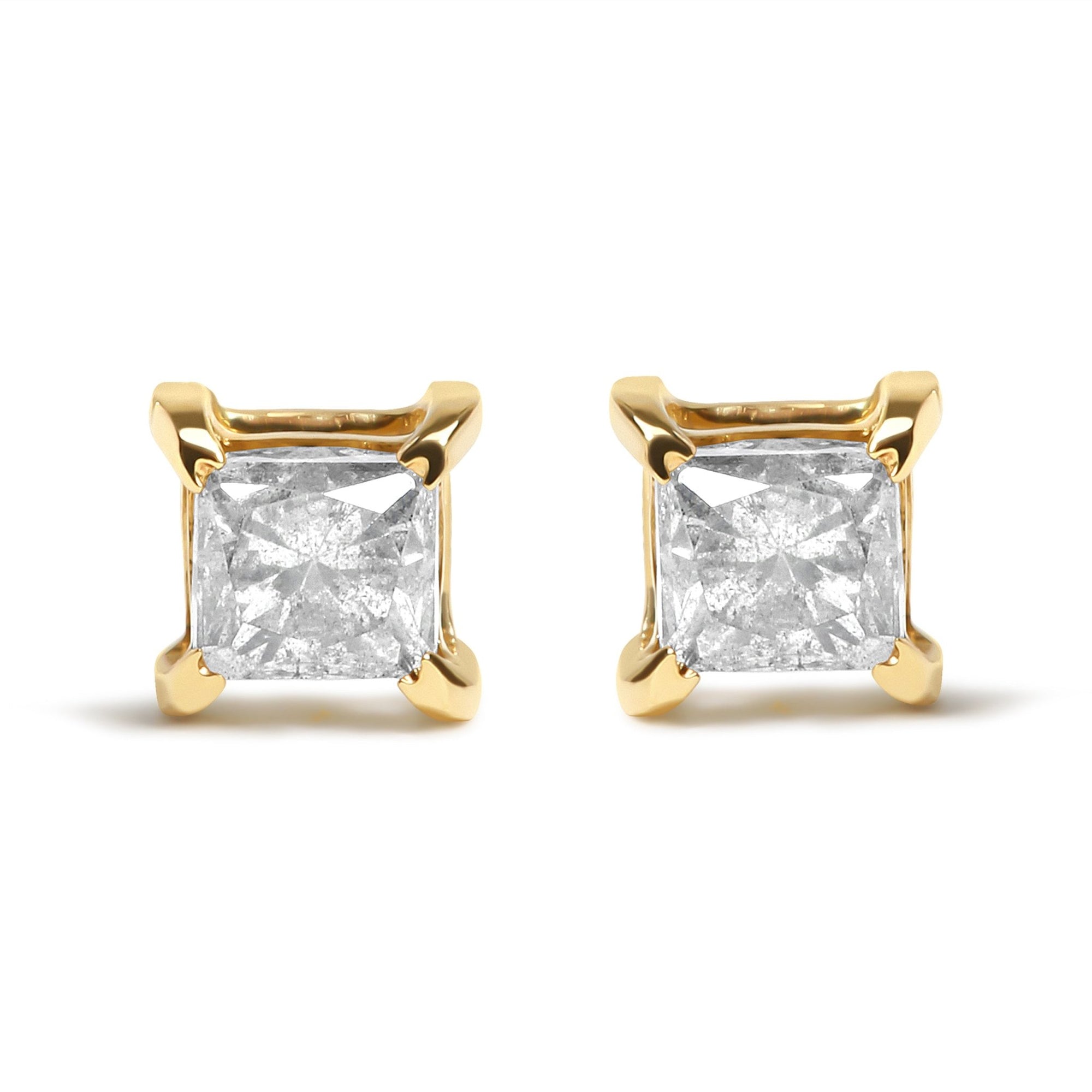 10K Yellow Gold 5/8 Cttw Princess Cut Diamond 4-Prong Solitaire Stud Earrings (J-K Color, I2-I3 Clarity) - LinkagejewelrydesignLinkagejewelrydesign