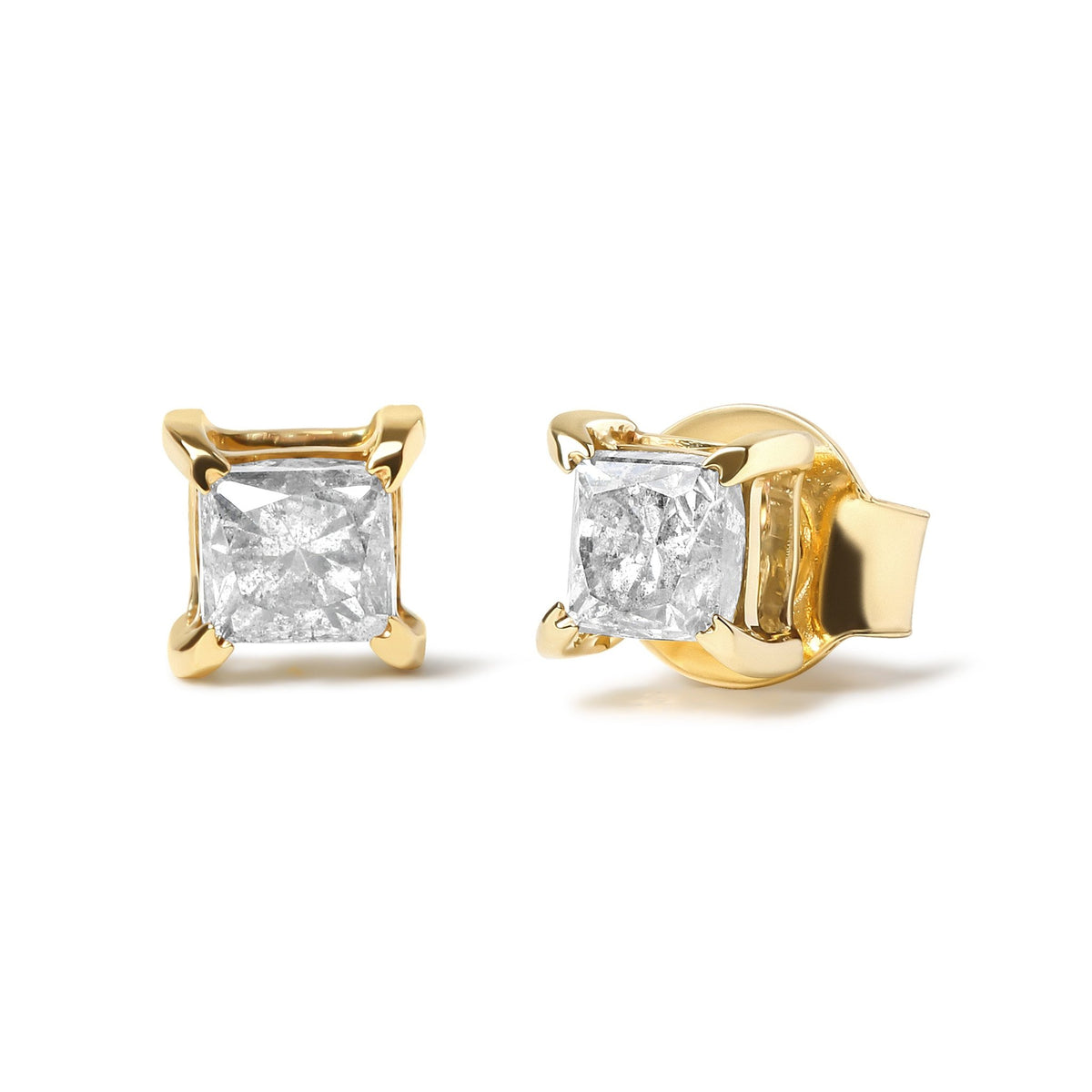 10K Yellow Gold 5/8 Cttw Princess Cut Diamond 4-Prong Solitaire Stud Earrings (J-K Color, I2-I3 Clarity) - LinkagejewelrydesignLinkagejewelrydesign