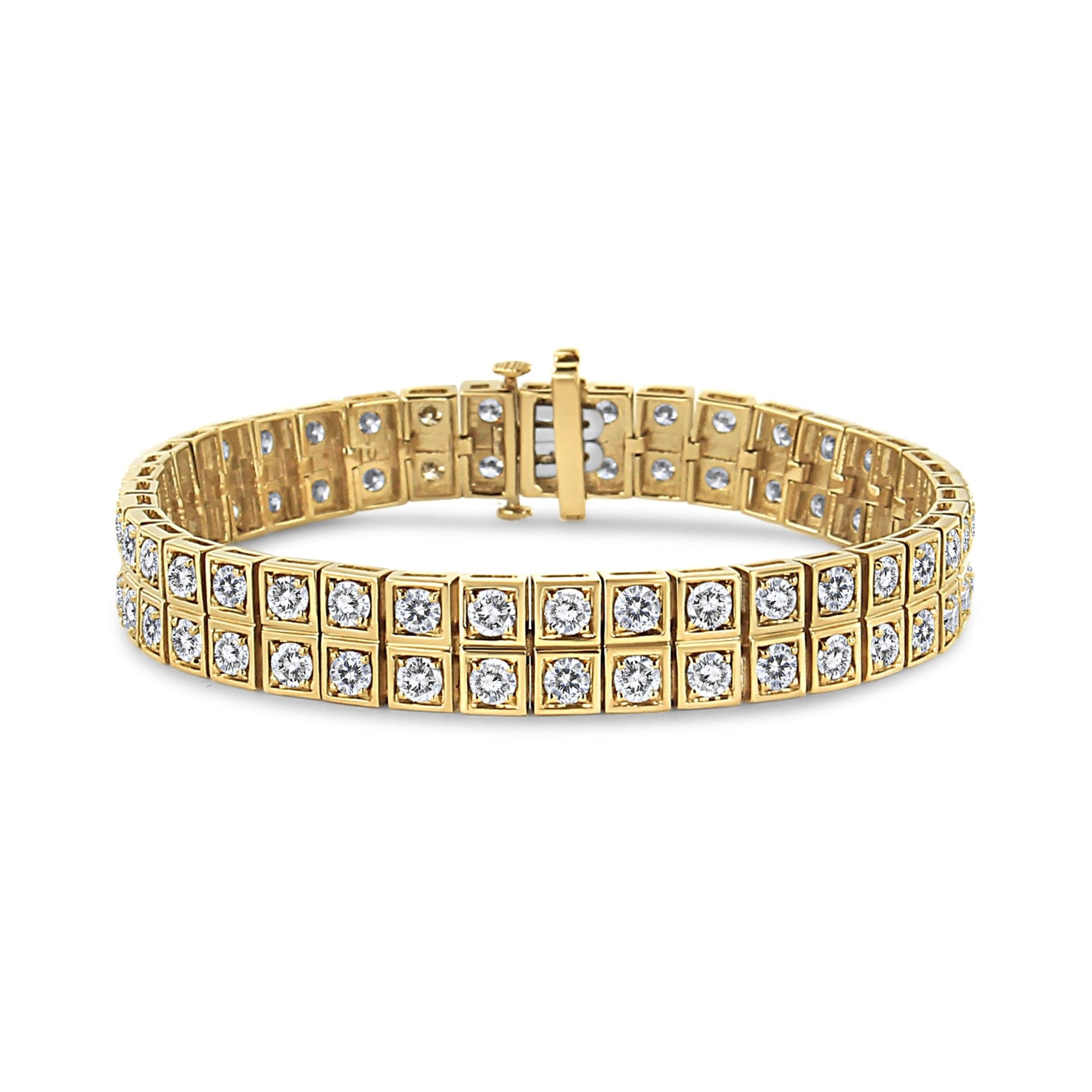 10K Yellow Gold 8.00 Cttw Round-Cut Diamond Two Row Square Link Tennis Bracelet (K-L Color, I1-I2 Clarity) - 7.25" Inches - LinkagejewelrydesignLinkagejewelrydesign
