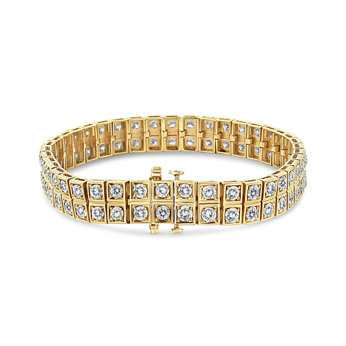 10K Yellow Gold 8.00 Cttw Round-Cut Diamond Two Row Square Link Tennis Bracelet (K-L Color, I1-I2 Clarity) - 7.25&quot; Inches - LinkagejewelrydesignLinkagejewelrydesign