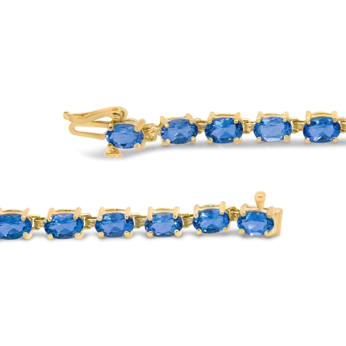 10K Yellow Gold and 4 Prong Set 6X4 MM Blue Topaz Link Tennis Bracelet - Size 7 Inches - LinkagejewelrydesignLinkagejewelrydesign