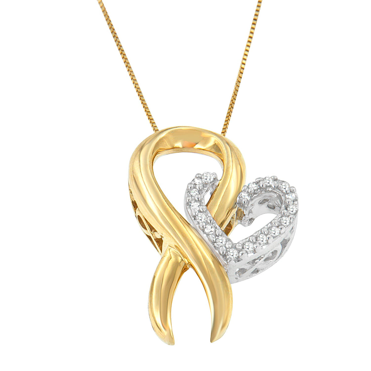 10K Yellow Gold and .925 Sterling Silver 1/10 cttw Diamond Heart Pendant Necklace (H-I, I1-I2) - LinkagejewelrydesignLinkagejewelrydesign