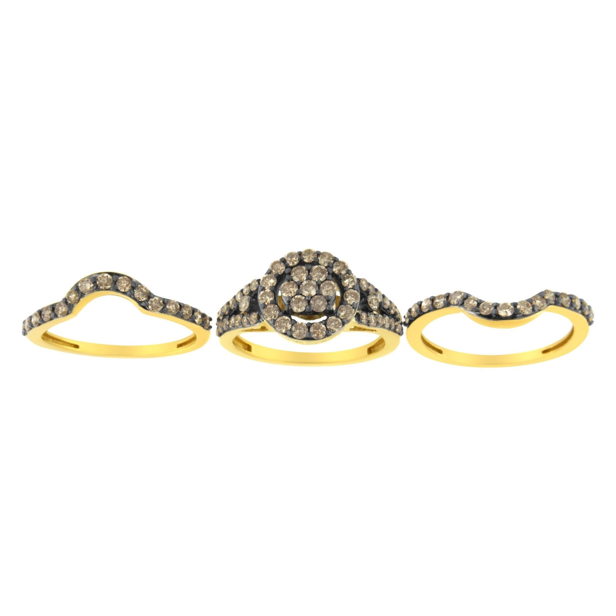 10K Yellow Gold and Black Rhodium Plated .925 Sterling Silver 1 3/5 Round-Cut Diamond Cocktail Ring (J-K Color, I1-I2 Clarity) - Size 7 - LinkagejewelrydesignLinkagejewelrydesign