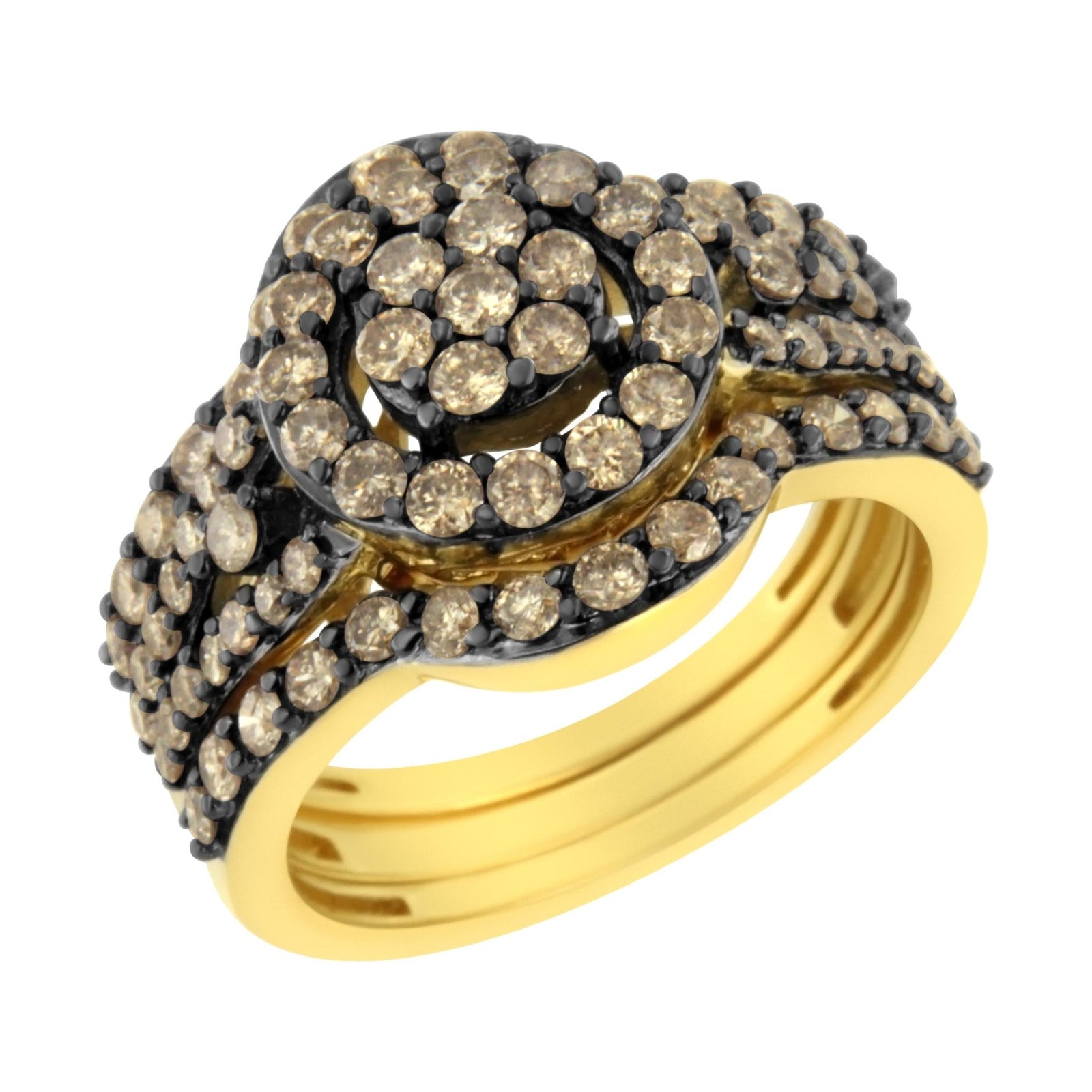 10K Yellow Gold and Black Rhodium Plated .925 Sterling Silver 1 3/5 Round-Cut Diamond Cocktail Ring (J-K Color, I1-I2 Clarity) - Size 7 - LinkagejewelrydesignLinkagejewelrydesign