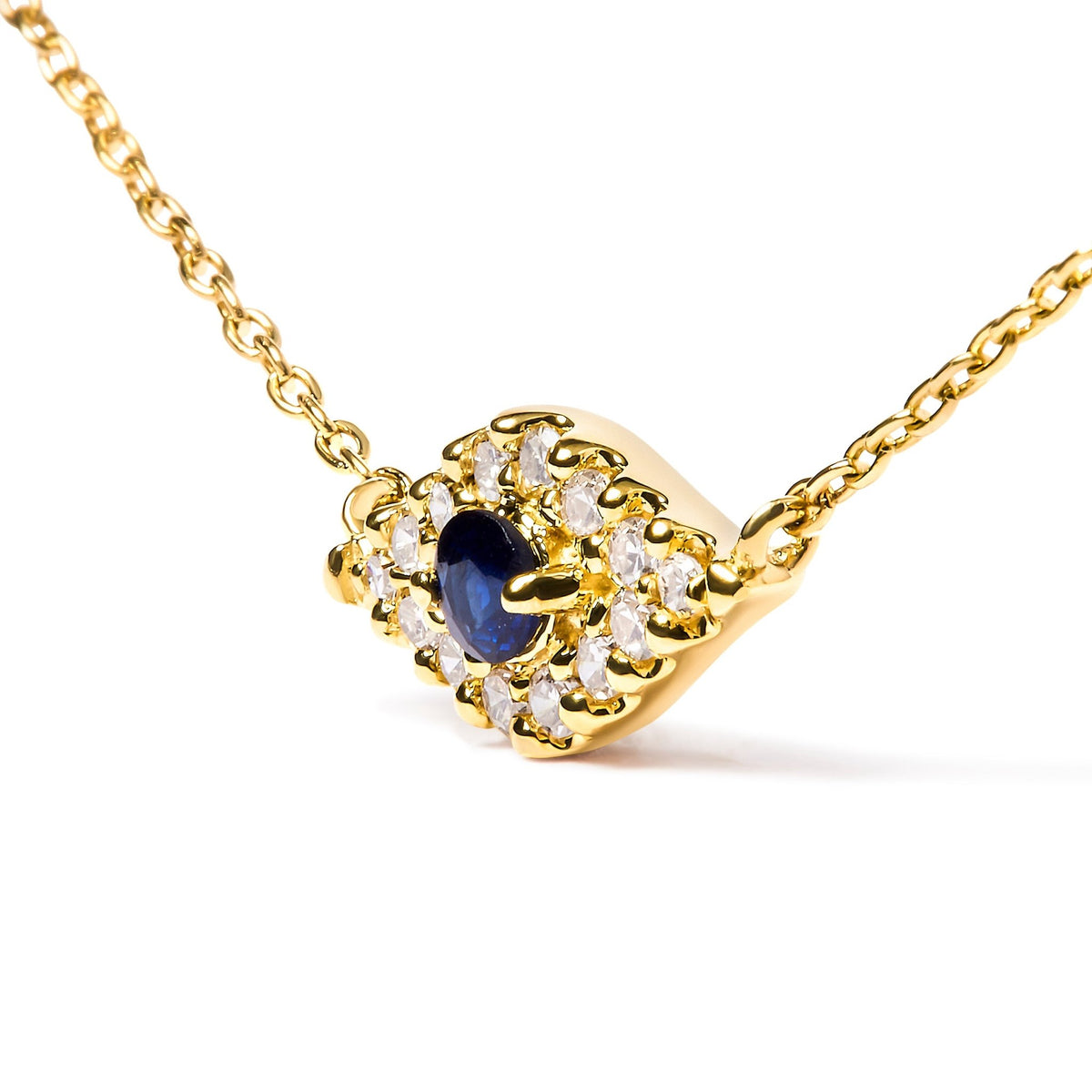 10K Yellow Gold Blue Sapphire and Diamond Accented Evil Eye 18&quot; Inch Pendant Necklace (H-I Color, I1-I2 Clarity) - LinkagejewelrydesignLinkagejewelrydesign