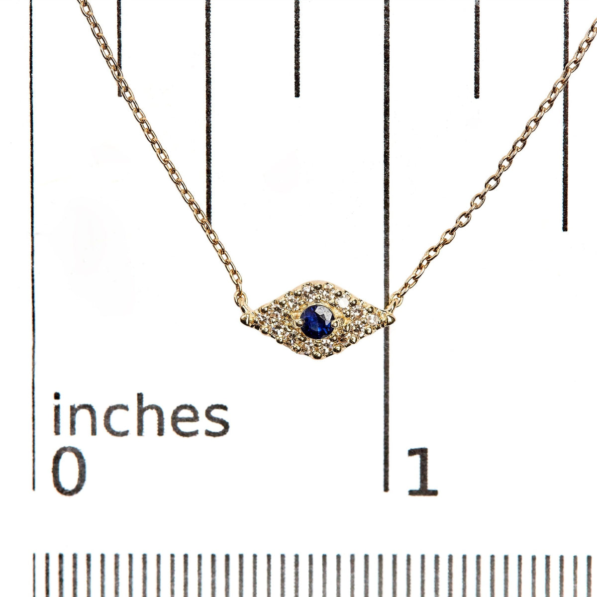 10K Yellow Gold Blue Sapphire and Diamond Accented Evil Eye 18&quot; Inch Pendant Necklace (H-I Color, I1-I2 Clarity) - LinkagejewelrydesignLinkagejewelrydesign