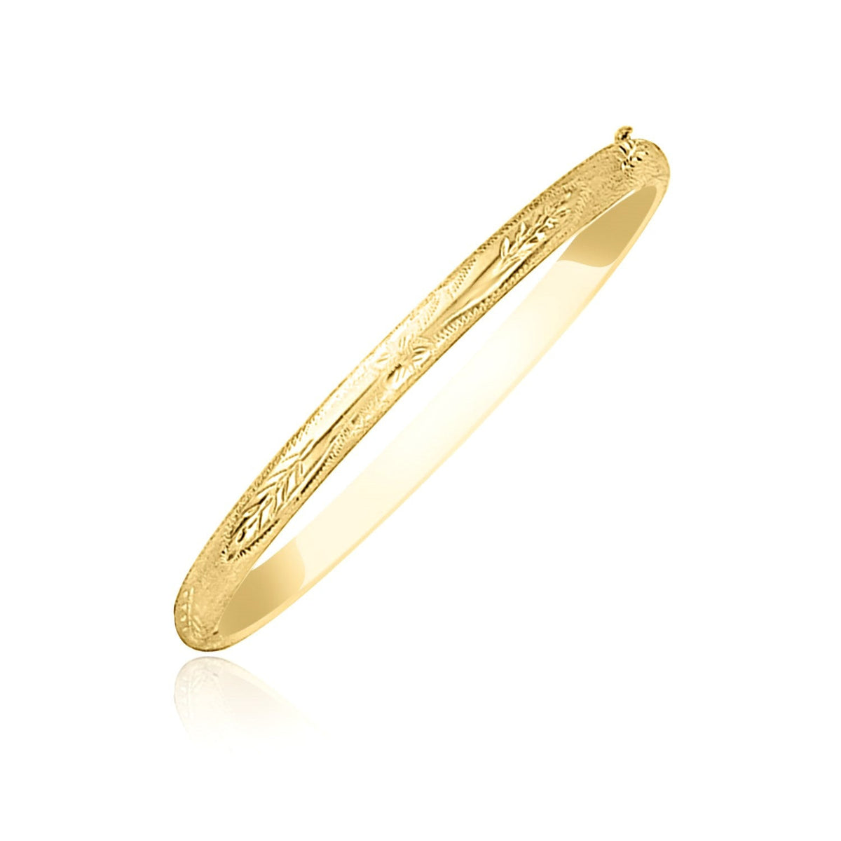 10k Yellow Gold Botanical Pattern Florentine Bangle - LinkagejewelrydesignLinkagejewelrydesign