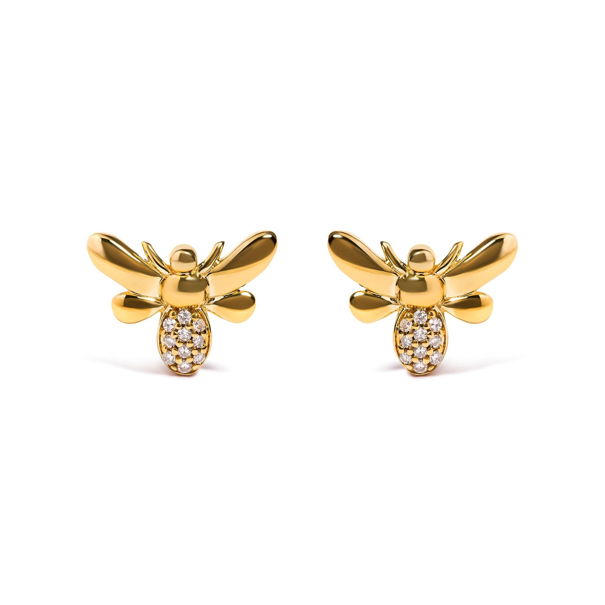 10K Yellow Gold Diamond Accented Bumble Bee Stud Earring (H-I Color, I1-I2 Clarity) - LinkagejewelrydesignLinkagejewelrydesign