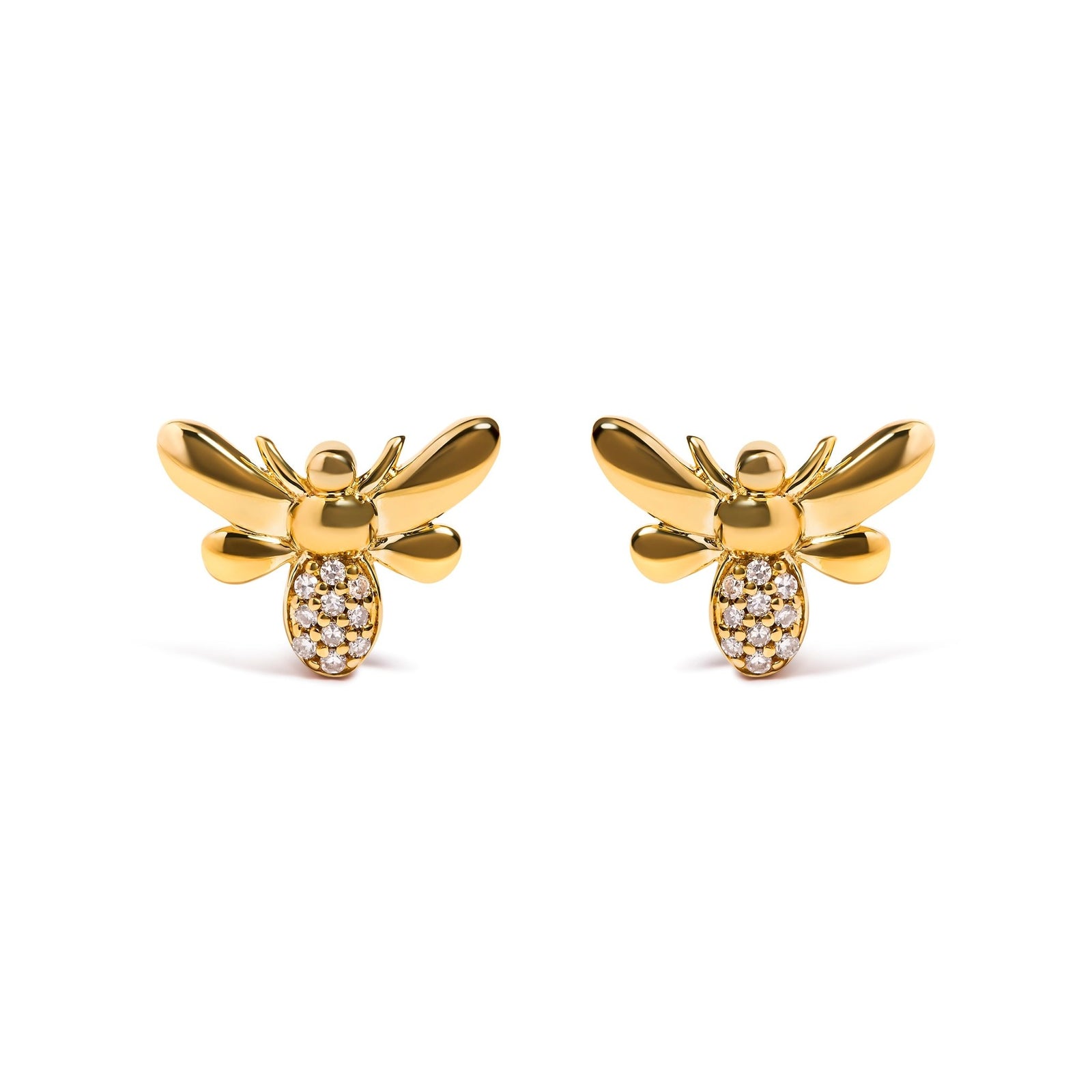 10K Yellow Gold Diamond Accented Bumble Bee Stud Earring (H-I Color, I1-I2 Clarity) - LinkagejewelrydesignLinkagejewelrydesign