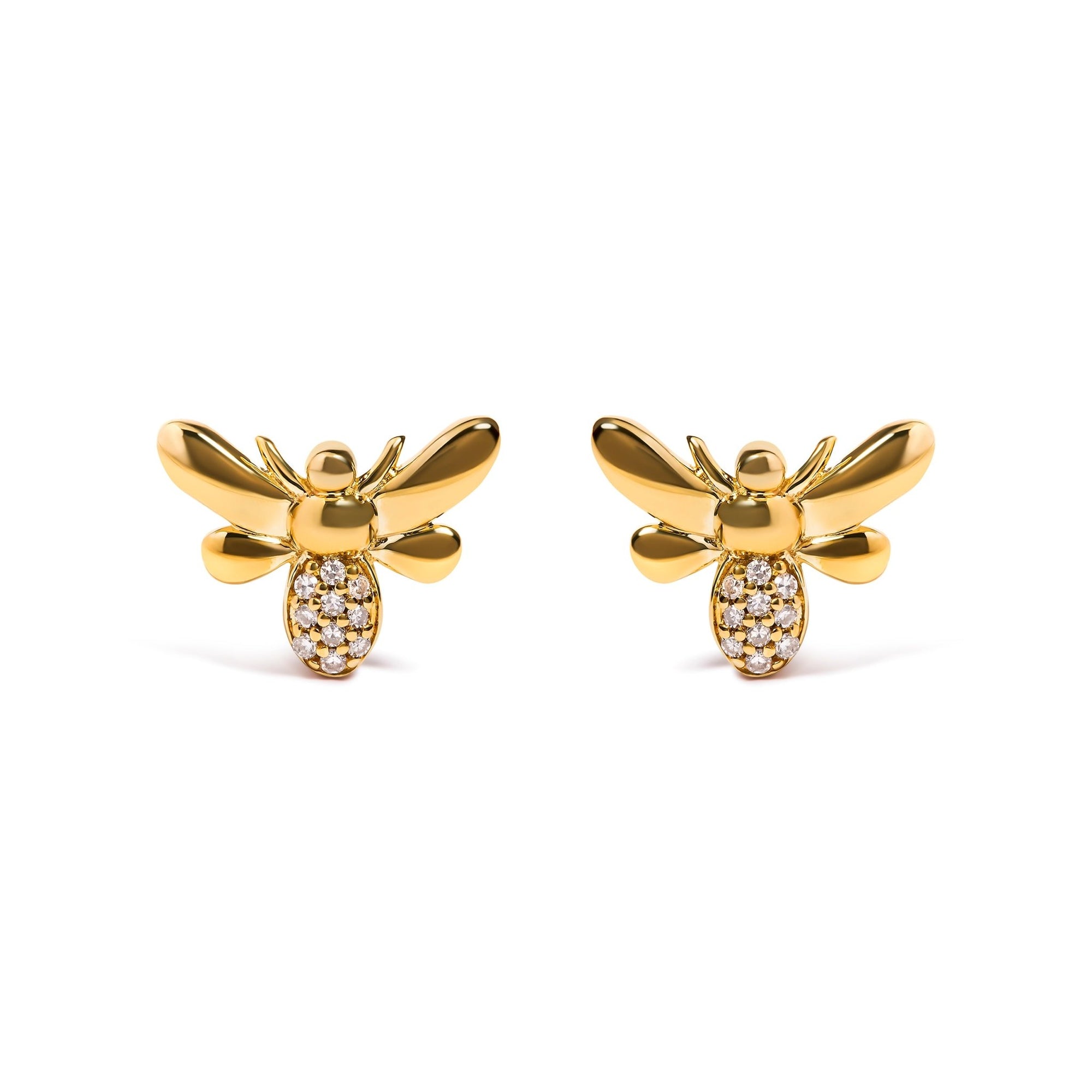 10K Yellow Gold Diamond Accented Bumble Bee Stud Earring (H-I Color, I1-I2 Clarity) - LinkagejewelrydesignLinkagejewelrydesign