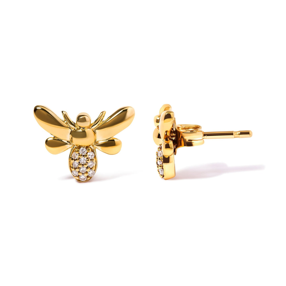 10K Yellow Gold Diamond Accented Bumble Bee Stud Earring (H-I Color, I1-I2 Clarity) - LinkagejewelrydesignLinkagejewelrydesign