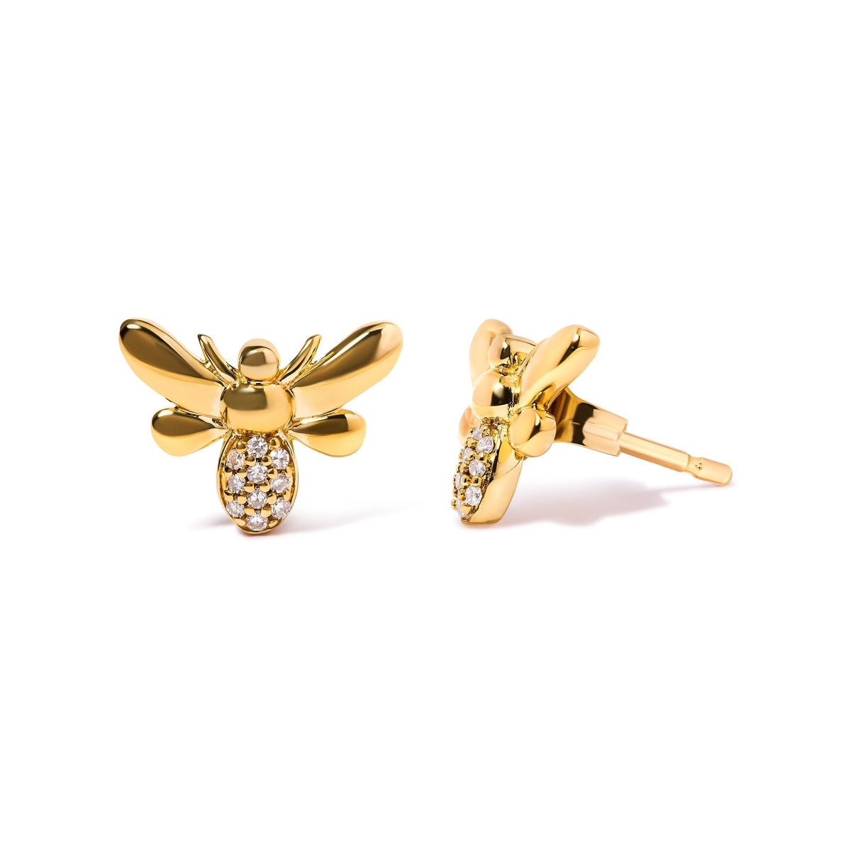10K Yellow Gold Diamond Accented Bumble Bee Stud Earring (H-I Color, I1-I2 Clarity) - LinkagejewelrydesignLinkagejewelrydesign