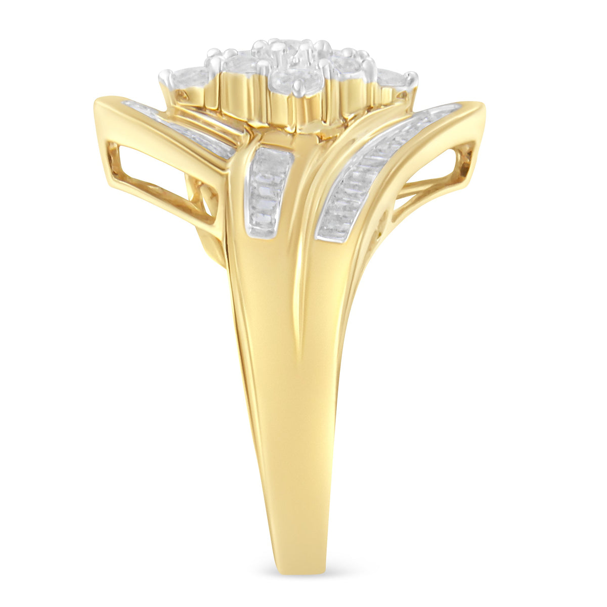 10K Yellow Gold Diamond Bypass Cluster Ring (1 Cttw, I-J Color, I2-I3 Clarity) - Size 7 - LinkagejewelrydesignLinkagejewelrydesign