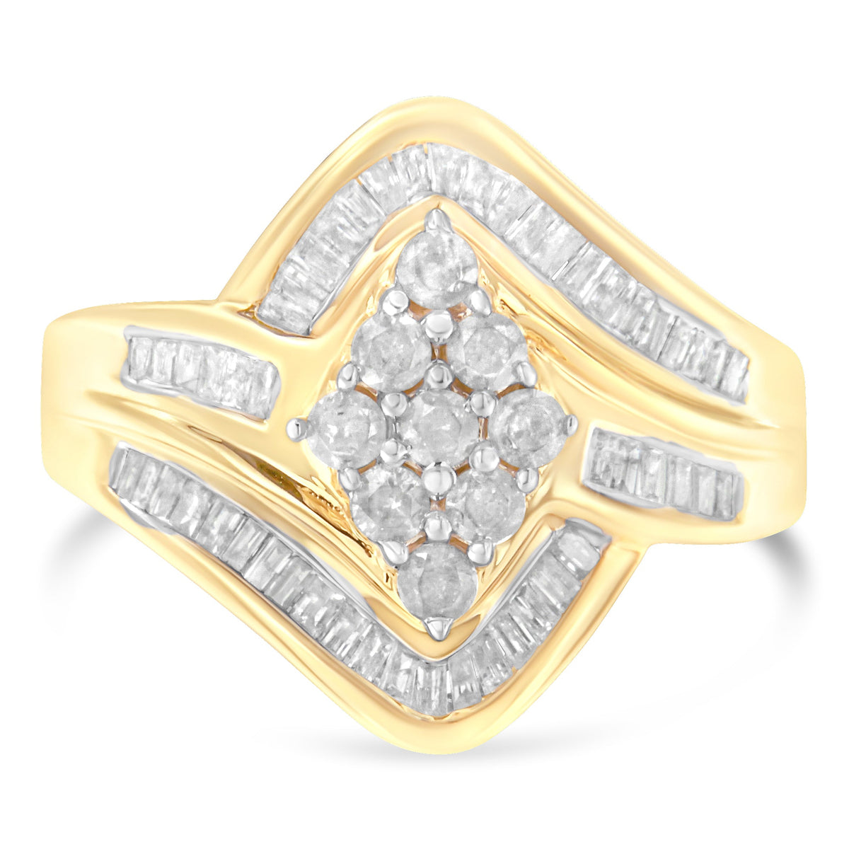 10K Yellow Gold Diamond Bypass Cluster Ring (1 Cttw, I-J Color, I2-I3 Clarity) - Size 7 - LinkagejewelrydesignLinkagejewelrydesign