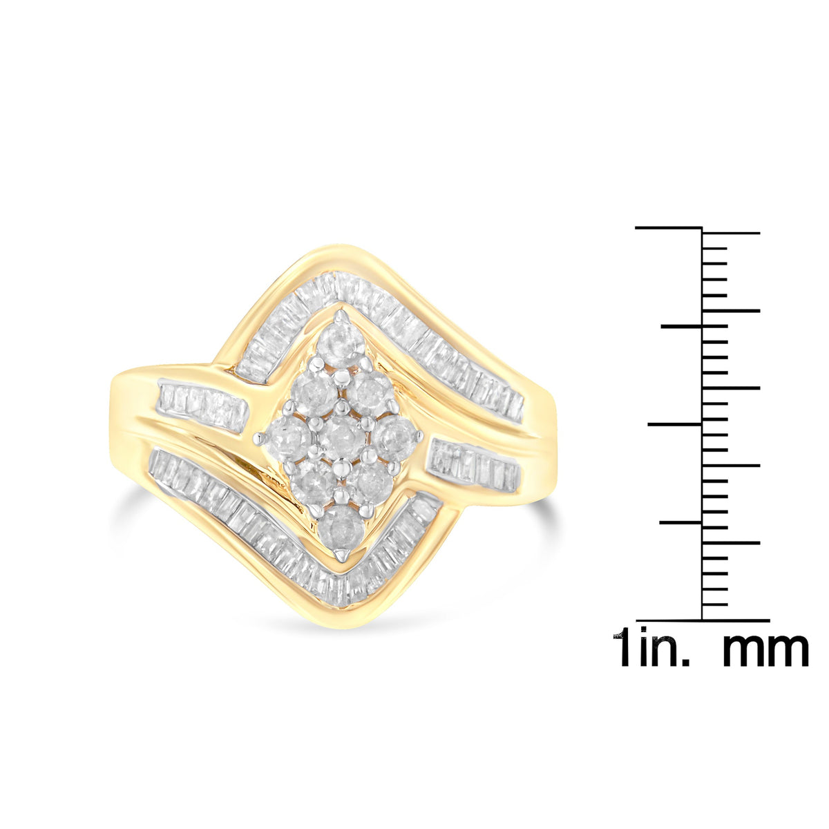 10K Yellow Gold Diamond Bypass Cluster Ring (1 Cttw, I-J Color, I2-I3 Clarity) - Size 7 - LinkagejewelrydesignLinkagejewelrydesign